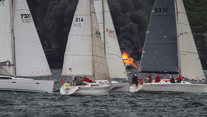 Boat fire Sydney harbour November 19, 2014 © Beth Morley - Sport Sailing Photography http://www.sportsailingphotography.com